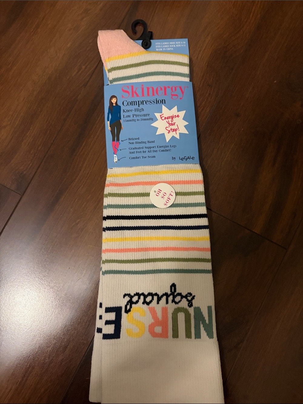 Skinergy Knee-High Compression Socks for Women in Ivory with Pastel Stripes